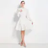 Fotos Reales de Ropa de Mujer para Exportación - Conjunto de Dos Piezas Estilo Palacio Retro Francés, Moderno Conjunto de Vestido con Cuello Alto y Encaje