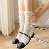 Calcetines de Media Pantorrilla para Mujer, Estilo Japonés, Versión Delgada de Verano, con Adorno de Encaje de Moño, Calcetines Arrugados, Calcetines Blancos de Pantorrilla Jk, Anti-Enganche