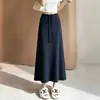 Saia Midi Esportiva Branca Feminina Primavera Verão Nova Cintura Alta Reta Fenda Linha A Midi Saia com Caimento Saia Longa