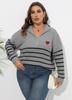 Suéter de punto de gran tamaño para mujer de otoño e invierno, nuevo, con costuras a rayas y cremallera de amor, F61800