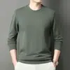 Nova Blusa com Capuz de Manga Longa Masculina para Primavera e Outono, Cor Sólida, Gola Redonda, Corte Solto Casual, Camada Base para Meia-Idade