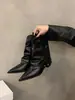 Botas de tacón grueso punta fina acampanadas estilo callejero botines para mujer primavera otoño 2026 nuevo estilo invierno con forro polar botas vaqueras western marrones