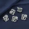 Botón de Bola de León Negro Tinta Plata de Ley S925 Hebilla de Gancho Vintage Accesorios Botón de Perla Hecho a Mano DIY Cola de Botón