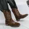 Botas Altas Transfronterizas, Nuevas Botas Vaqueras Occidentales, Botas de Caballero Bordadas Étnicas, Botas de Cuero Slip-On de Talla Grande Europeas y Americanas para Hombre