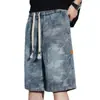 Shorts de Mezclilla Camuflaje para Hombre, Cintura Elástica, Corte Holgado, Estilo Delgado de Verano, Suaves y Cómodos, Pantalones de Cinco Puntos, Nuevo Modelo 2026, Pantalones de Longitud Media