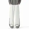 Calça de moletom listrada personalizada/estilo americano, nova coleção de outono, caimento solto, fluida, color blocking, bordada, esportiva, versátil, casual, longa, branca e cinza