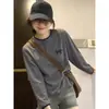Conjunto de dos piezas de otoño, cuello redondo, algodón puro, camiseta de manga larga para mujer, con un diseño único, estilo casual y versátil como capa base o top