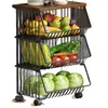 Prateleira de Armazenamento de Frutas e Legumes de Cozinha Cesta de Frutas e Legumes Doméstica de Chão Prateleira de Armazenamento Multi-Camada Móvel para Cebola, Gengibre e Alho