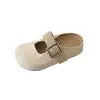 Pantuflas de Lino con Hebilla Estilo Coreano y Punta Reforzada para Mujer 2026 Verano Nuevas Suela Gruesa que Aumenta la Altura Transpirables de Lino para Exteriores