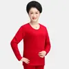 Roupas e Calças de Outono Vermelhas para Homens e Mulheres de Meia-Idade e Idosos Conjunto de Roupa Térmica com Forro de Fleece Joelheira Traseira