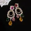 Jardín de Monet~ Pendientes Colgantes de Flor de Piedra Preciosa Colorida Estilo Óleo, Pendientes Estilo Palacio, Pendientes de Lujo Ligero de Gama Alta