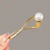 Horquilla de Aleación con Pedrería y Perlas Clip Metálico de Una Palabra Trasera Cabeza Temperamento Artefacto para el Cabello Horquilla de Hebilla de Rana Accesorios para el Cabello