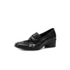 Elegantes mocasines de piel de oveja estilo británico para ir al trabajo, colección otoño 2026, tacón medio grueso, punta redonda, zapatos de piel genuina para mujer