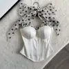 Estilo Vacacional Blanco Lazo Negro y Blanco Lunares Patchwork Cintura ceñida Corsé de Ballenas