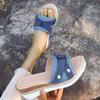 2025 Nuevo Estilo de Verano Boca de Pez Talla Grande Lazo Hebilla de Una Línea Tacón de Cuña Suela Gruesa Casual Talla Grande Sandalias de Mujer