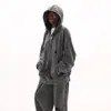 Sudadera con capucha rasgada transfronteriza europea y americana para hombre, lavada, resistente, corte holgado, versátil, estilo retro para pareja, marca americana de moda, conjunto