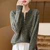 Cardigan de Punto para Mujer 2026 Otoño e Invierno Nuevo Estilo Cuello Redondo Manga Larga Corta Bloques de Color Cremallera Jersey Adelgazante