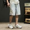 Shorts Jeans Masculino Marca da Moda Costura Ins Urso Vintage Bordado Calções Macacão Largo de Verão Calças Tendência de Cinco Pontos