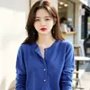 Fábrica de cárdigans de cuello redondo al por mayor, tops de primavera y otoño, manga larga para mujer talla grande, prendas de punto de estilo coreano nuevas