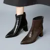 Botines de Tacón Grueso para Mujer, Piel Suave, Estilo Coreano 2026, Modernos, Ultra Suaves, Cómodos, Forro de Felpa, Punta Fina, Botas de Primavera/Otoño