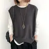 Chaleco Tejido Retro para Mujer 2026 Primavera y Otoño Nuevo Estilo Color Sólido Holgado Cuello Redondo Chaleco de Punto Asimétrico Ropa de Abrigo
