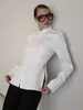 Camisa blanca de diseño transfronterizo con hombros descubiertos para mujer, colección otoño 2026, elegante camisa blanca para mujer que ajusta la cintura, para el lugar de trabajo
