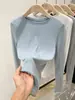 2025 Nueva Camiseta Básica de Manga Larga para Mujer con Borde Enrollado y Corte Ajustado, Top Holgado para Mujer