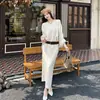 Suéter Preguiçoso Versátil Slim de Outono Estilo Francês + Conjunto de Saia Midi de Cintura Alta com Fenda Estilo Coreano para Mulheres