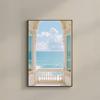 Ventana Falsa Minimalista Moderna Paisaje Marino Pintura Decorativa Pared de Fondo para Sofá Pintura de Techo a Suelo Extensión del Espacio Dormitorio Pintura Colgante