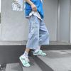 Pantalones vaqueros de verano sueltos y rectos estilo Hong Kong, pantalones casuales recortados, pantalones de pierna ancha versátiles de moda para hombres con bolsillos grandes