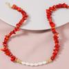Collar de piedra natural de gran oferta transfronteriza, estilo playero de verano, ligero, de lujo, color coral rojo, cadena de cuentas irregulares hecha a mano.