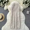 Traje de Férias Boêmio para Mulheres, Estilo Coreano, Crochê Resistente com Recortes, Cintura com Cordão, Saia Evasê Versátil