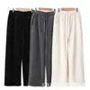 Calça Wide Leg Feminina, Calça Grossa com Forro de Lã para Inverno, Estilo Coreano 2024, Emagrecedora, Simples de Barra Reta, Cintura Alta, Caimento Fluido Casual