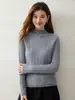Suéter de cachemira con patrón de trenza hueca para mujer, cuello semi-alto, manga larga, tejido de punto tipo pullover, estilo casual y versátil, prenda base