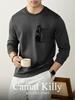 Estilo Extremadamente SimpleEstilo Ligeramente Maduro/Sentido del DiseñoCamiseta de Bolsillo Manga Larga Camiseta Básica para Hombre, Casual de Negocios de Alta Gama con Bolsillo de Parche