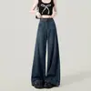 Jeans de Cintura Alta Pierna Ancha para Mujer Moda Otoño e Invierno Novedad Casual Holgados Rectos Forrados de Polar Primavera y Otoño