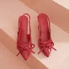 Elegantes zapatos de tacón de punta con detalle de lazo, zapatos de salón para mujer, nueva colección primavera/verano 2026, estilo popular, punta cerrada, talón abierto, sandalias de tacón alto talla grande