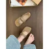 Bailarinas retro de ante con punta cuadrada para mujer, nueva colección de primavera, estilo de noche, punta poco profunda, correa única, zapatos Mary Jane planos y suaves