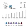 Broca para Perforación de Oreja de Aleación de Titanio F136 Engaste de Garras Estrella de Cinco Puntas Circonita Cabeza de Labret Stud Joyería para Perforación de Cartílago de Oreja G23