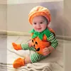 Ropa infantil europea y americana Halloween Niños linda cuello redondo sin mangas calabaza triángulo funda mono traje de tres piezas