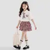 Conjunto de Verano para Niña Manga Corta Conjunto de Falda Dulce Versátil Estilo Escolar para Niña Cuello Polo Falda de Cuadros