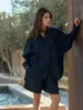 Traje de Outono 2026 para Cruzar a Europa: Nova Camisa Casual Solta Confortável com Gola Lapela e Conjunto de Shorts de Perna Reta