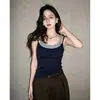 Camisole Estilo Hot Girl Color Block Falsa Peça Dupla para Mulheres, Top Curto de Verão Fino Slim Fit Sem Mangas para Usar por Cima