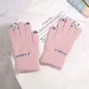 Outono e Inverno Luvas Quentes Femininas Estudantes Versão Coreana Fofas Forradas de Lã Espessas Ciclismo Cinco Dedos À Prova de Frio Touchscreen Algodão