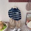Conjuntos de Meninos para Primavera e Outono 2025 Novo Casual Infantil Conjunto de Duas Peças Listrado de Outono Camisas Polo Roupas de Bebê Tendência