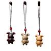 Colgante para teléfono móvil de oso payaso tallado en sándalo verde, llavero de oso divertido de dibujos animados, decoración para mochila de mano