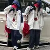 Jaqueta Color Block com Capuz para Meninas Estilo Novo Outono e Primavera Jaqueta Esportiva com Zíper para Crianças Médias e Grandes Hoodie Solto Tendência
