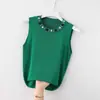 Camisola blanca con cuentas para mujer, nuevo estilo de verano, adecuada para usar debajo de un blazer, con un top sin mangas de punto de seda helada