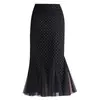 Falda midi de malla de lunares estilo sirena para mujer, nueva colección otoño/invierno 2026, de cintura alta, estiliza la figura y se ajusta al cuerpo, moderna y versátil