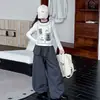 Conjunto Casual para Meninas Outono 2026 Novo Estilo Crianças Maiores Estilo Coreano Camiseta Base Calça Wide-Leg Infantil Primavera e Outono